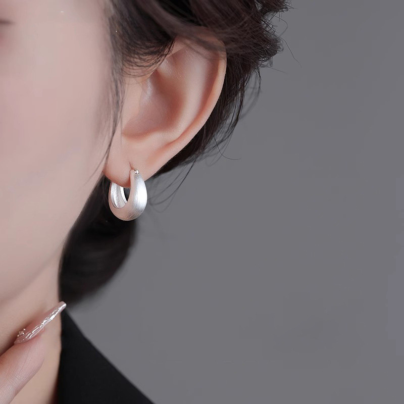 Bông tai vòng trơn chải bạc s925 phong cách Hàn Quốc và Nhật Bản