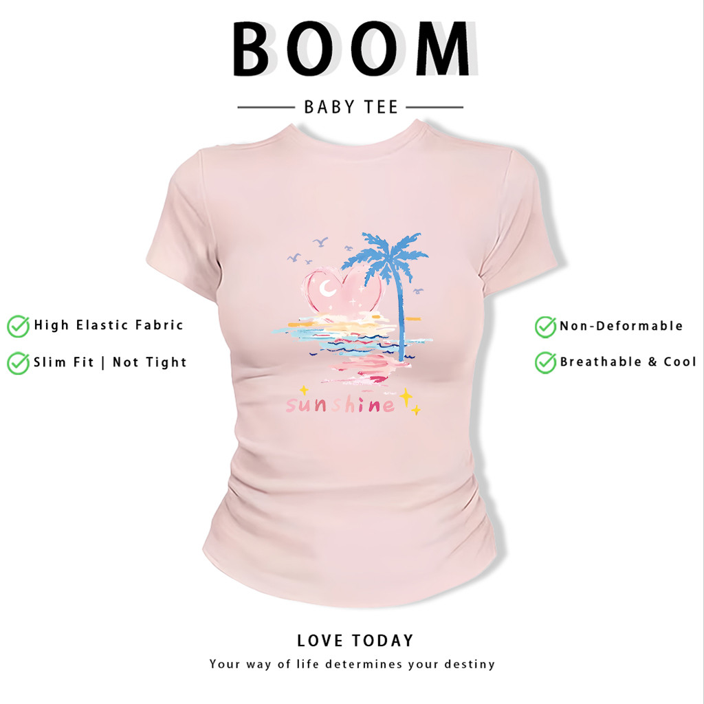 BOOM Áo Baby Tee Nữ Cotton Ôm Body-Áo Thun Ngắn Tay Y2K In Hình PhongCách Mùa Hè, Cổ Tròn Hàng Đầucách hàn quốc phong287