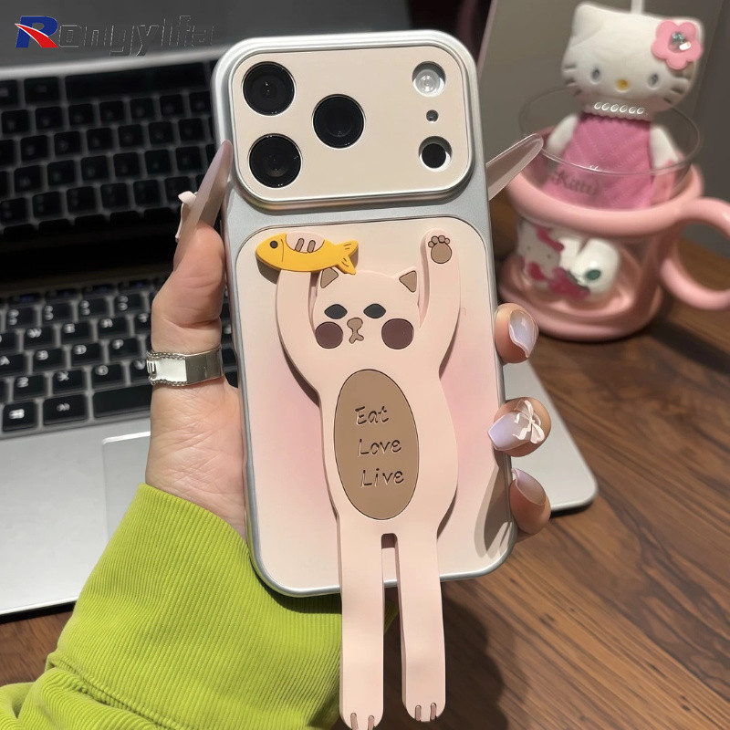 Ốp Điện Thoại Giá Đỡ Mèo Dễ Thương Cho Redmi 15 15C 15A 14C 14R 13 13C 13R 12 12C 12R 11A 10 Prime Power 10A 10C R70 R70M 5G 4G Bao Da Hoạt Hình Cặp Đôi Da PU Vỏ Mềm