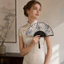 Quạt cầm tay QEARY Retro, Quạt gấp lụa phong cách khung tre, Cổ điển thanh lịch với tua rua Quạt cầm tay trang trí Trang trí nhà cửa
