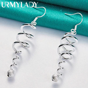 URMYLADY Bạc 925 Xoắn Ốc Bóng Bông Tai Nữ Thời Trang Cưới Đính Hôn Tiệc Quyến Rũ Trang Sức