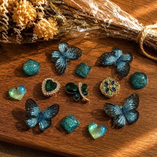 [CHARM CAO CẤP]  Set Charm Ngọc Lục Bảo Hoàng Gia Emerald Royal Collection Bướm Đính Đá Trái Tim Pha Lê Xanh Biển