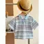 Trẻ em (90-150) Áo sơ mi Polo thoáng khí sọc sọc mỏng mùa hè + Quần short Denim rách thô Bộ đồ hai mảnh