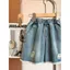 Trẻ em (90-150) Áo sơ mi Polo thoáng khí sọc sọc mỏng mùa hè + Quần short Denim rách thô Bộ đồ hai mảnh