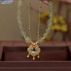 Bluelover Luy Ngọc Chuông Cổ Mặt Dây Chuyền Đính Hạt Vòng Tay Phong Cách Trung Hoa Mây Tốt Lành Vòng Tay Hai Lớp Nữ Trang Sức Thời Trang Mới