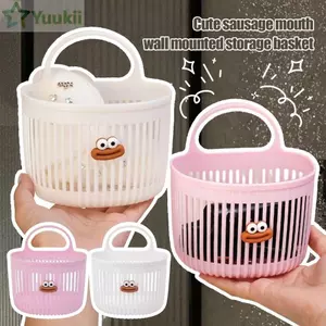 Giỏ đựng đồ YUUKII, Giỏ treo nhà bếp có thể tái sử dụng miệng xúc xích, Hộp đựng hoạt hình treo tường tiết kiệm không gian dễ thương
