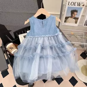 Bé gái (90-140) Mùa hè Phong cách mới Phong cách phương Tây Váy gạc Denim
