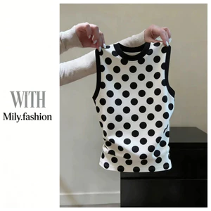 Milyfashion Chấm Bi Màu Sắc Tương Phản Áo Vest Không Tay Mùa Hè 2026 Cổ Tròn Ngắn Top GDQF