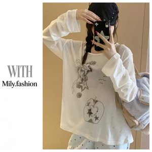 Milyfashion Lười Mỏng Chống Nắng Phiên Bản Hàn Quốc Áo Thun In Hình Mùa Hè Rời Dài Tay Top Y2K JSU4