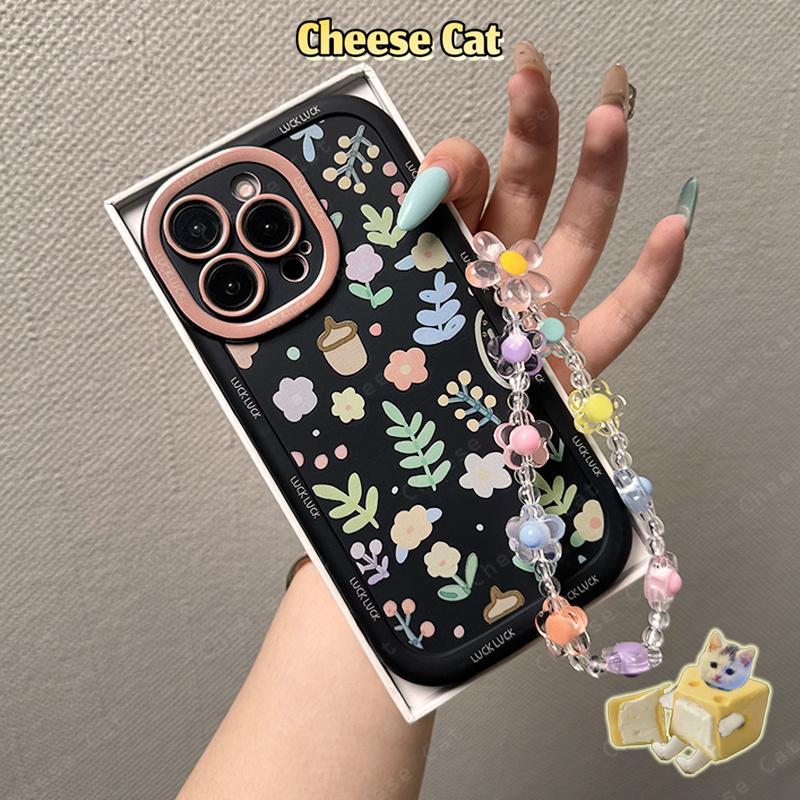 Ốp điện thoại silicon có dây buộc hoa cho iPhone 14 13 12 11 15 16 17 Pro Max XR Xs Max 7 Plus