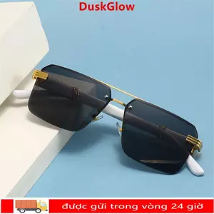 Kính râm không vành DUSKGLOW dành cho nam, Kính râm không khung vuông UV400, Kính mắt cắt ống kính cổ điển sang trọng dành cho nữ