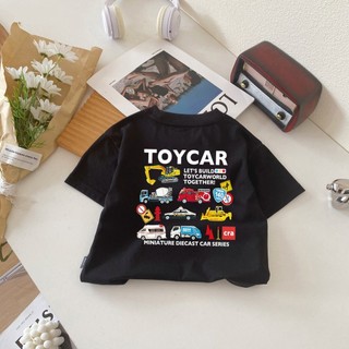 Quần áo bé trai mát mẻ ngắn tay100% Cotton in xe hơi hình hoạt hình Áo dáng rộng thời trang mát thun