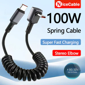 100W Sạc Siêu Nhanh Ba Chiều Thiết Kế Khuỷu Tay Cáp Dữ Liệu Có Thể Đảo Ngược TPU Lò Xo Cáp Sạc Xe Hơi Cáp Dữ Liệu Cho Điện Thoại Máy Tính Bảng