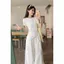 Áo thun trắng tay ngắn lười biếng có dây buộc thiết kế mùa hè mới mỏng hơi trong suốt Top Loose Laced-Up Kem chống nắng