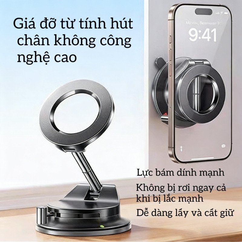 Gia Đỡ Điện Thoại Từ Tính Hút Chân Không Xoay 360 Độ Hỗ Trợ MagSafe Gắn Ô Tô Bàn
