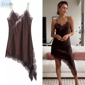 Váy ren nữ JVSUB, Đầm không tay ren gợi cảm, Cổ chữ V hợp thời trang Đầm đeo bất đối xứng thanh lịch Đầm dự tiệc