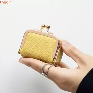 Túi đựng đồ trang sức bằng da THEGIRL8B, Da PU màu trơn Kiss Lock Ví đựng tiền xu, Túi đựng đồ nhỏ vuông đa chức năng sang trọng