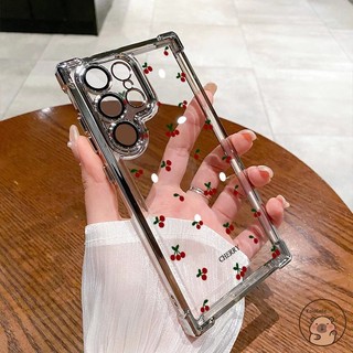 Tương Thích Cho iPhone 14 Plus 13 12 Mini 11 Pro Max Ốp Điện Thoại Dễ Thương Đỏ Anh Đào Trái Cây Mạ Đơn Giản Chống Rơi Chống Sốc Trong Suốt Vỏ Mềm Trong Suốt
