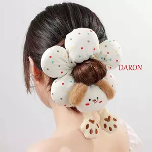 Dây buộc tóc mông động vật DARON, Phim hoạt hình dễ thương bằng vải Cotton lấp đầy, Vải thời trang thêu phong cách Quirky Kẻ sọc hoa Vòng tóc