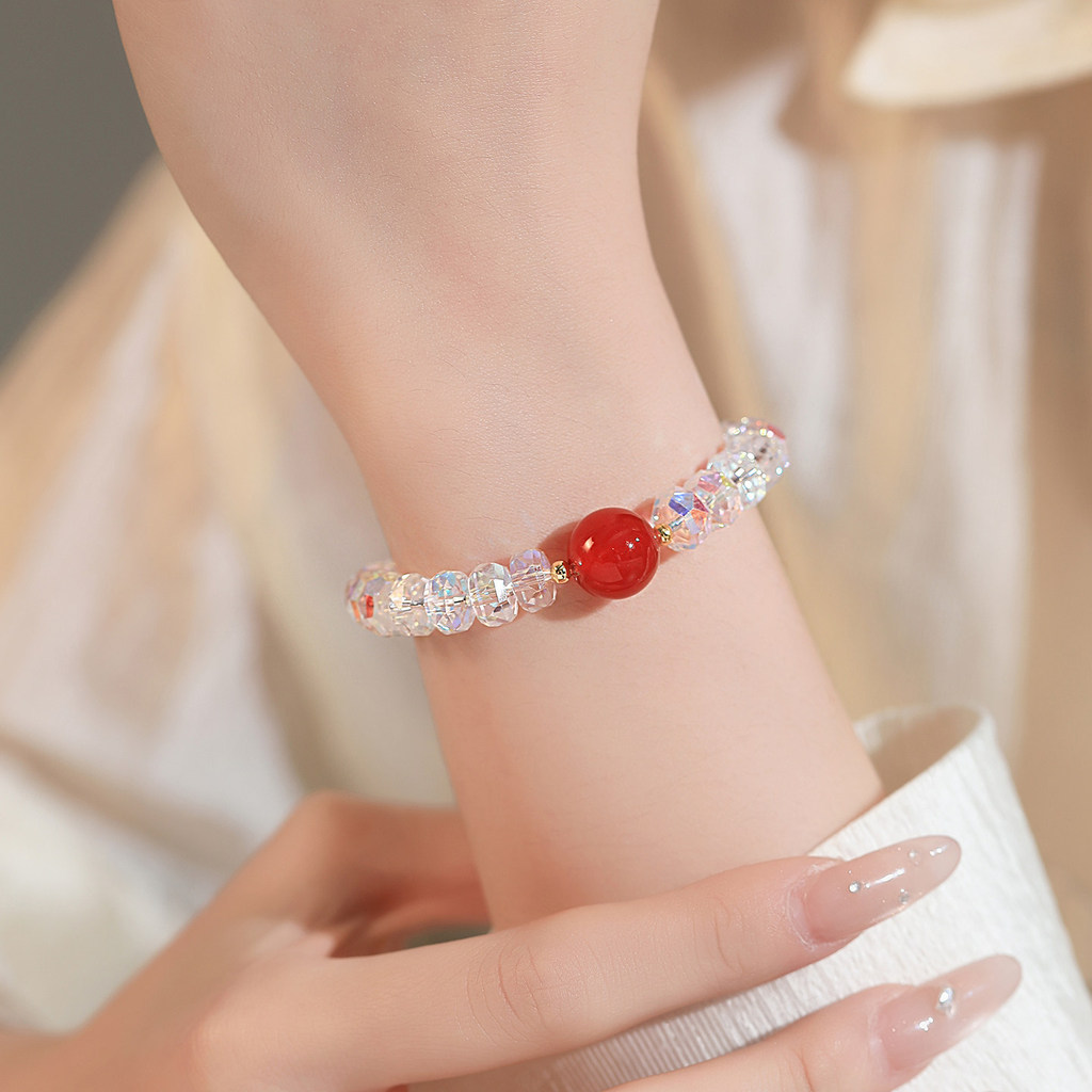 Vòng tay điều chỉnh mã não đỏ pha lê rực rỡ