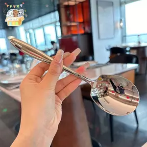 Thép không gỉ Đầu Lớn Thìa Tròn Lưới Đỏ Vàng Ăn Tối Tay Cầm Dài Khuấy Thìa Tráng Miệng Cho Phụ Kiện Nhà Bếp Tiện Ích ELWW