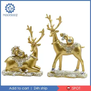 2 Chiếc Tuần Lộc Điêu Khắc Nai Sừng Tấm Nhựa Tượng Phòng Khách Phòng Ngủ Tác Phẩm Nghệ Thuật Vàng