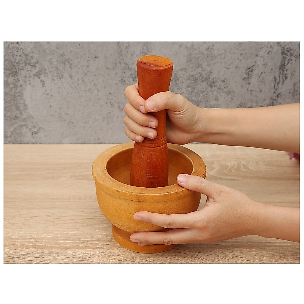Bộ cối chày gỗ tự nhiên tiện lợi