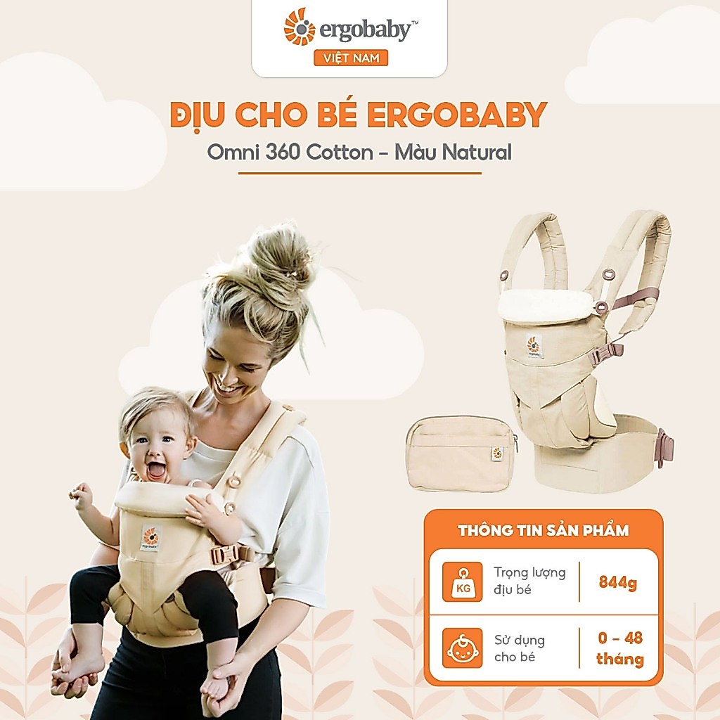 Địu cho bé Ergobaby Omni 360 Cotton mềm mại và thoáng khí thoải mái, dành cho trẻ từ 0 - 48 tháng