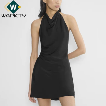 Đầm Satin Nữ WAPKTY, Đầm Mini Cổ Halter Gợi Cảm Trang Trọng, Sang Trọng Thanh Lịch Không Tay Ôm Vừa Vặn Dự Tiệc Nữ Đầm Dự Tiệc