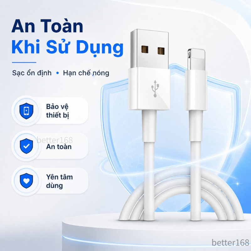 Dây Cáp Sạc Nhanh Cao Cấp Dài 1M Chống Đứt An Toàn - Cho iPhone 6/6s/7/8/Plus/X/XS/XR/11/12/13/14/15/16/17/Pro/Max/Mini
