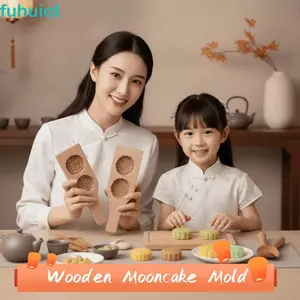 Khuôn bánh trung thu bằng gỗ FUHUIOT, Khuôn ép bánh ngọt kết cấu trong suốt bằng gỗ tự nhiên, Thủ công bền bỉ Dễ dàng chạm khắc tay Phong cách tráng miệng truyền thống Báo chí Tết trung thu