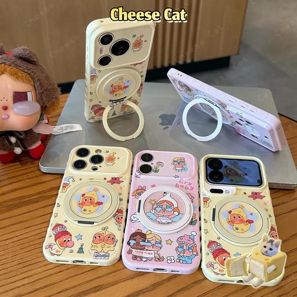 cho Crying Bae Ốp điện thoại giá đỡ kim loại xoay búp bê dễ thương cho iPhone 13 12 11 14 15 Plus 16 17 Pro Max 17 Air