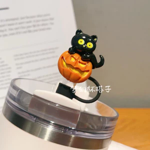 Mèo Quỷ Dễ Thương Halloween Bí Ngô Silicon Mũ Rơm ins Phong Cách Ma Series Chống Bụi Ống Hút Cắm Cốc Nước DBUG