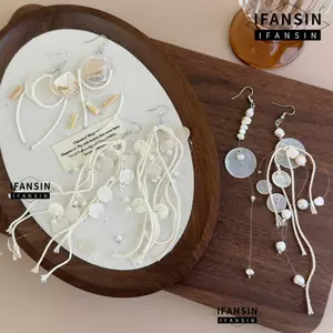 IFASIN Hạt Tòn Ten Bông Tai, Bất Đối Xứng Rỗng Ra Vỏ Tua Rua Bông Tai, Móc Tai Thiết Kế Dài Màu Trắng Tuyên Bố Bông Tai Trang Sức