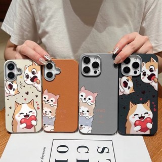 Ốp da PU họa tiết chó Loveheart dễ thương cho iPhone 16E AIR XS MAX XR X 7 Plus 8 Plus 6 Plus 6S Plus SE 2020 2022 Vỏ chống sốc đơn giản mỏng nhẹ