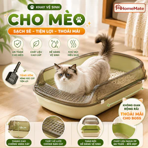 Khay Vệ Sinh Cho Mèo HomeMate Size Lớn 12L, Chậu Cát Mèo Thành Cao Chống Văng Cát Dễ Vệ Sinh