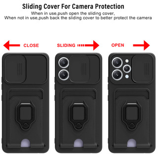 Dành Cho Redmi 12 4G / 5G Ốp Lưng 4 Trong 1 Trượt Camera Bao Đựng Thẻ Đứng Vuông Freebie Dây Chống Sốc Chống Rơi Mỏng Mềm TPU Cover
