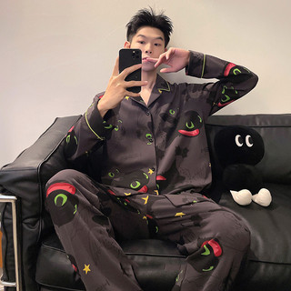 Bộ Đồ Ngủ Nam Size Lớn Họa Tiết Hoạt Hình Monster Stars, Quần Dài Tay Rời Phù Hợp Cho HomewearSuit