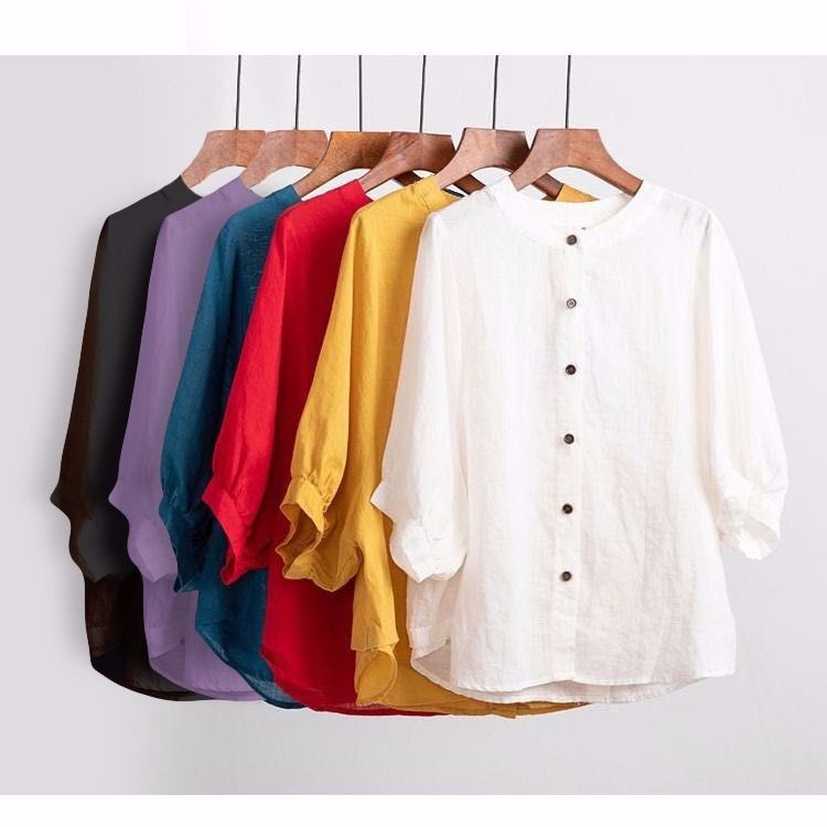 Áo sơ mi nữ vải lanh cotton, phong cách vintage, phù hợp hàng ngày