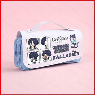 GC9 Wanderer Pencil Case Genshin Impact Văn phòng phẩm Túi học sinh Kunikurushi 3 lớp Dây kéo Bút dung tích lớn Storag