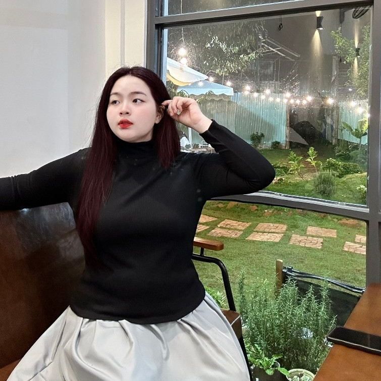 Áo Thu Đông Bigsize Nữ Cô Nhỏ Big Size – Áo Thun Tăm Cổ Lọ Tay Dài Dành Cho Nàng 58–95kg G216