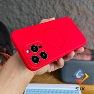 Ốp điện thoại silicon từ tính hình tròn mịn màu đỏ IP16 Pro max cho IPhone 15 Pro Max 12 13 14 Pro Max Plus Vỏ cứng viền mềm Vỏ chống sốc