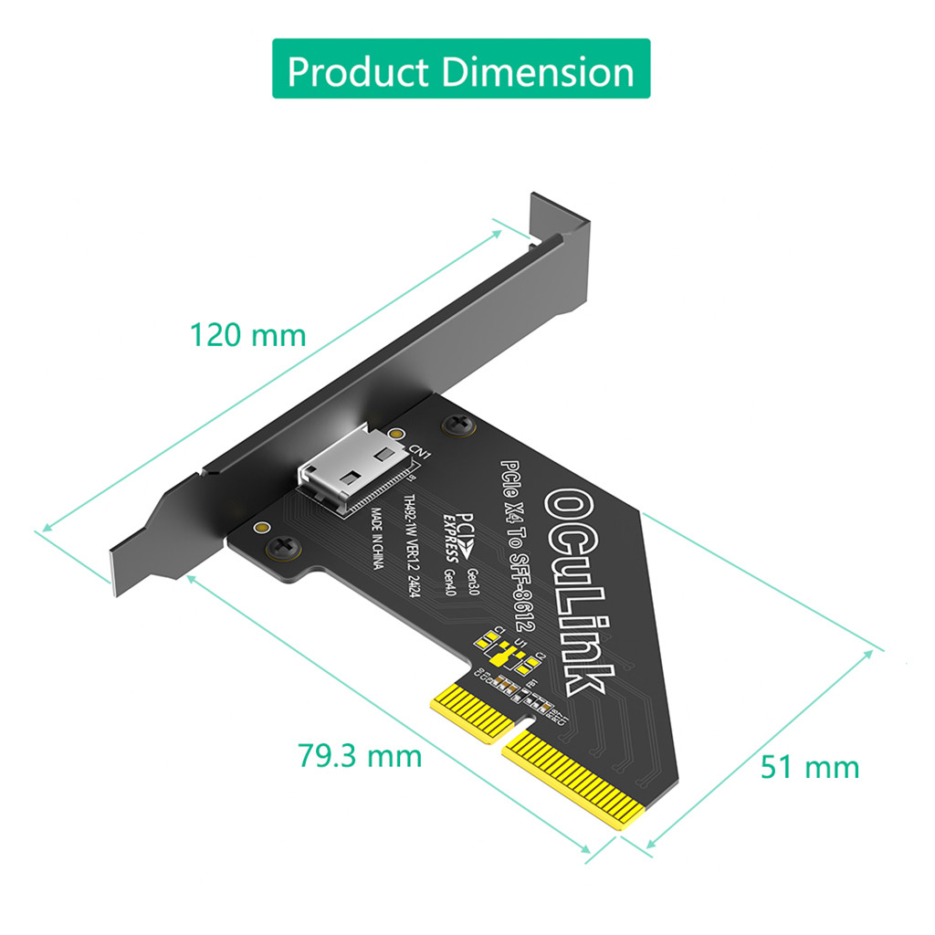 Thẻ chuyển đổi JMT PCI-E 4.0 1X / 4X sang Oculink SFF-8611 / 8612 với vách ngăn dài 120mm Chuyển đổi thành SSD SFF-U.2
