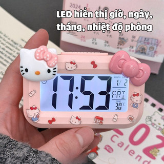 Đồng Hồ Báo Thức Điện Tử Hello Kitty Dễ Thương, Đồng Hồ Để Bàn Màn Hình LED Hiển Thị Ngày, Giờ