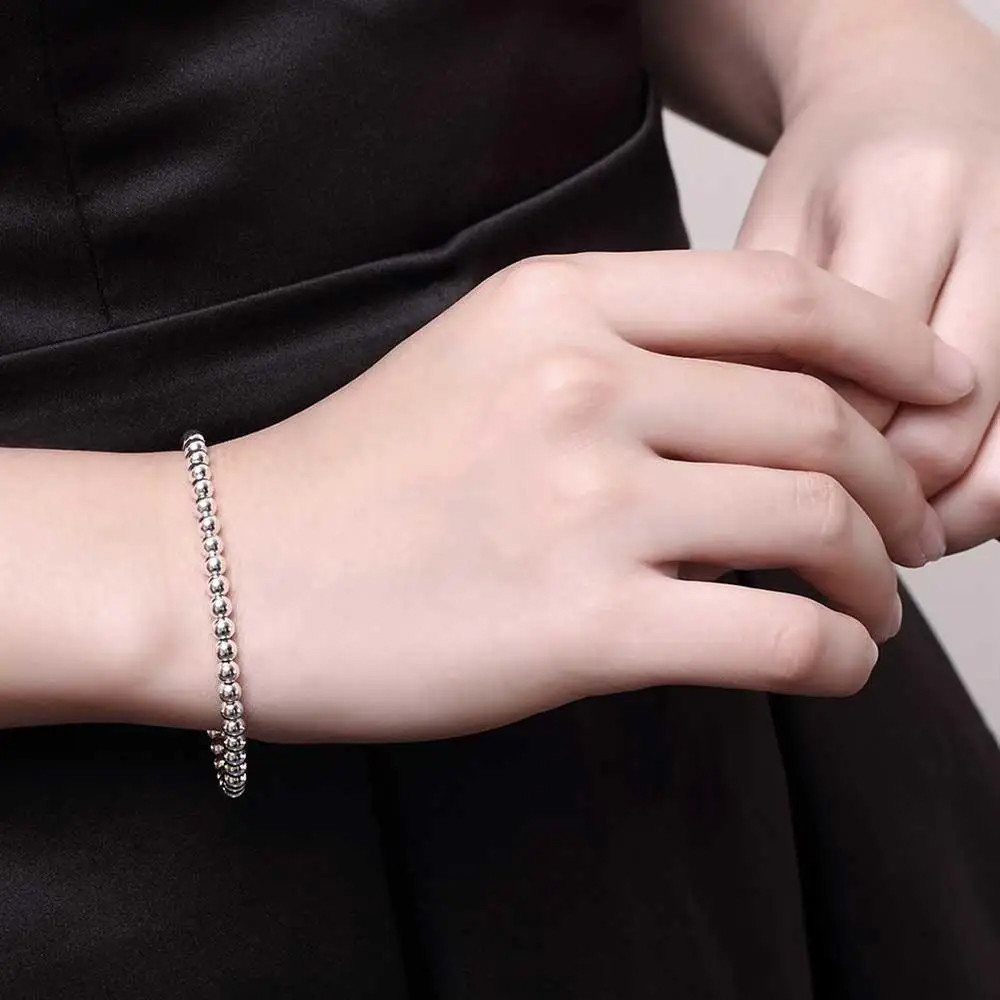 Vòng tay bạc 925 hạt 4mm dây xích, trang sức thời trang cho đám cưới nữ