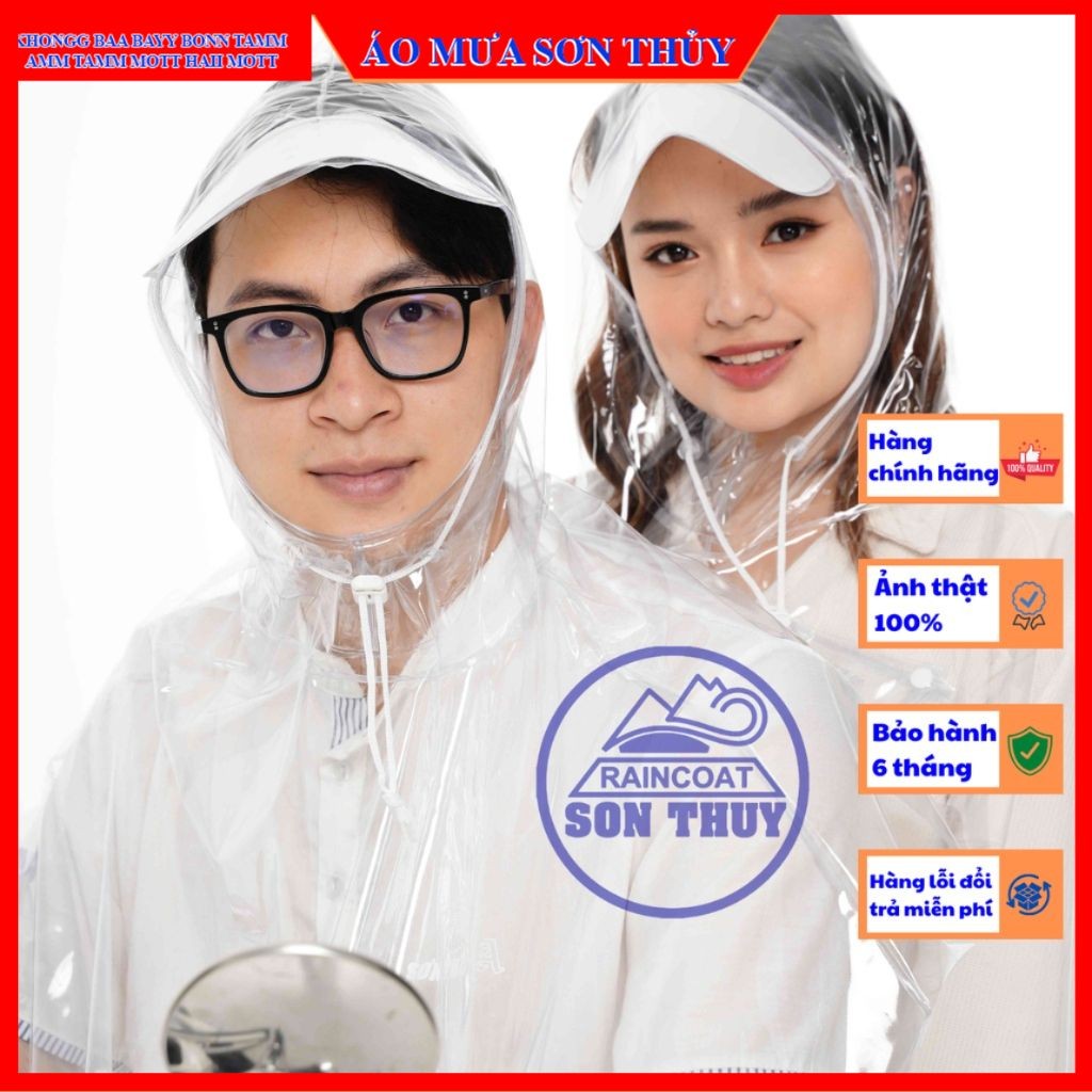Áo mưa trong suốt 2 MŨ TRONG SUỐT Sơn Thủy PVC freesize aomuasonthuyhn
