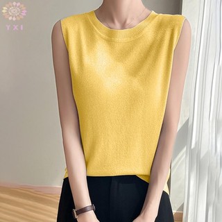 Áo vest nữ không tay lụa dệt kim sáng bóng, style Hàn Quốc thanh lịch