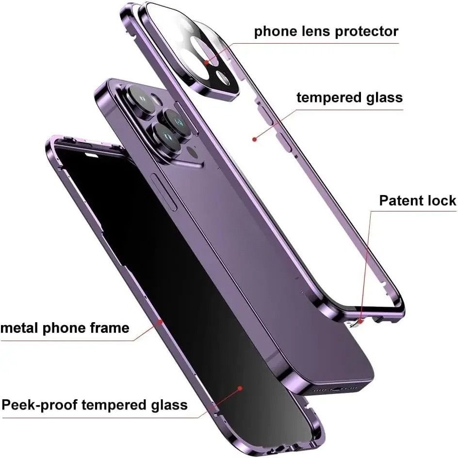 Ốp hấp phụ từ tính bảo mật chống nhìn trộm kính đôi cho IPhone 17 16e 15 14 13 Pro Max 16Plus có nắp bảo vệ ống kính máy ảnh