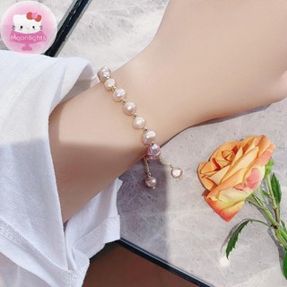 Moonlights Thanh Lịch - Vòng tay nữ đá quý baroque và ngọc trai đính hạt, điều chỉnh được, trang sức tiệc sinh nhật ngọt ngào