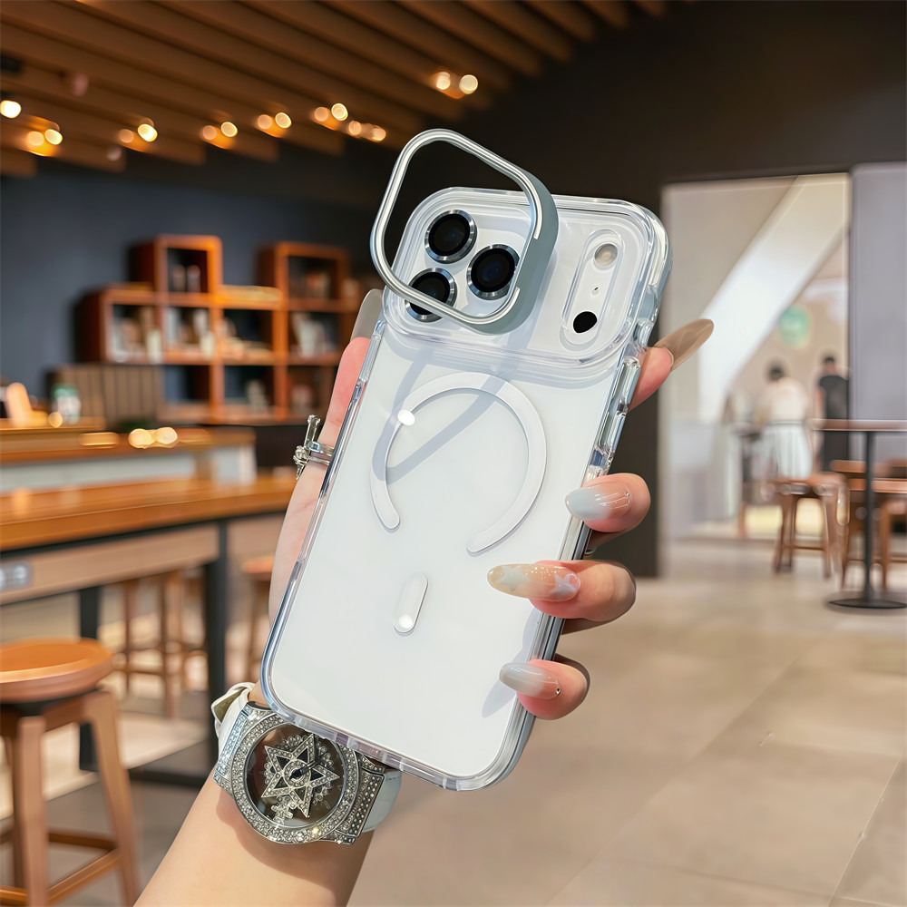 Giá đỡ ống kính máy ảnh Vỏ điện thoại từ tính trong suốt cho iPhone 17 Pro Max Air 12 13 14 15 16 pro max 15 16 plus Bảo vệ ống kính chống rơi Vỏ cứng bảo vệ điện thoại